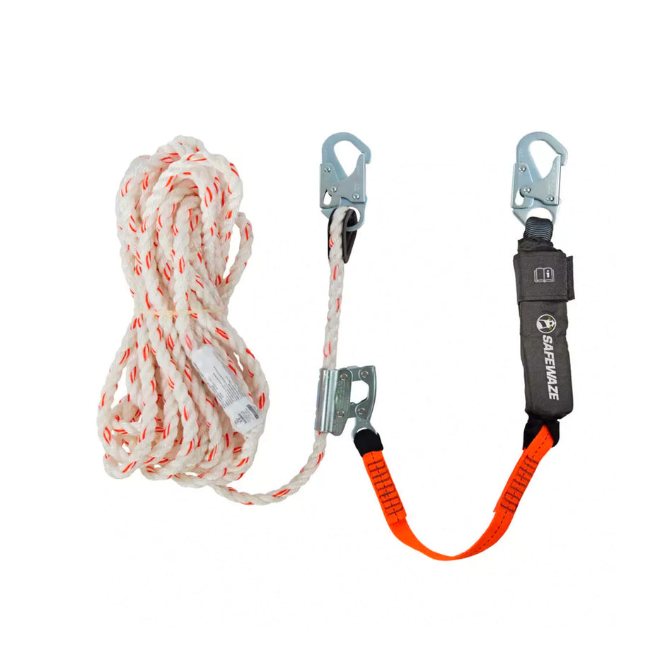 Safewaze V-Line 50' Vertical Lifeline Assembly: Snap Hook, Rope Grab, EA Lanyard - 018-7005