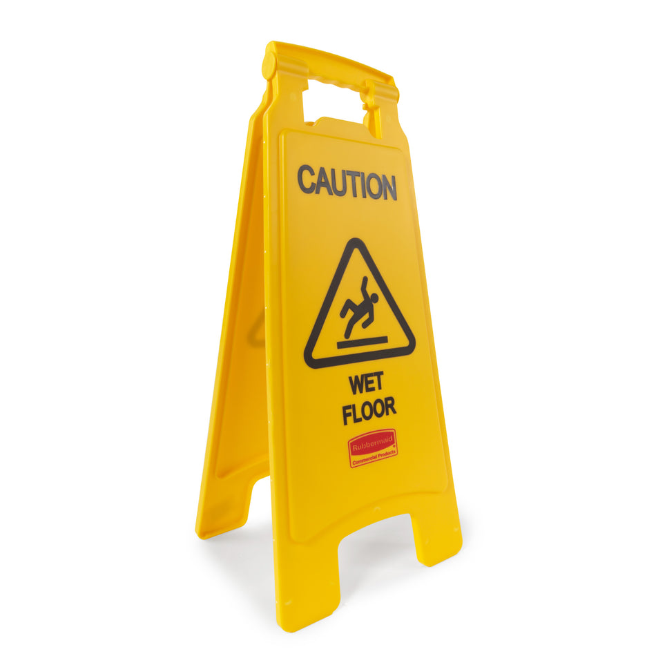 Rubbermaid "Caution Wet Floor" Sign, 2 Sided, 26", Yellow - FG611277YEL