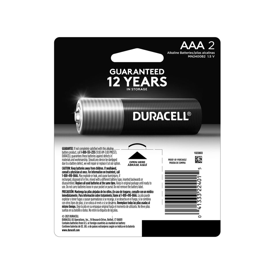 Duracell - 2 Coppertop Alkaline AAA Batteries - AAA2