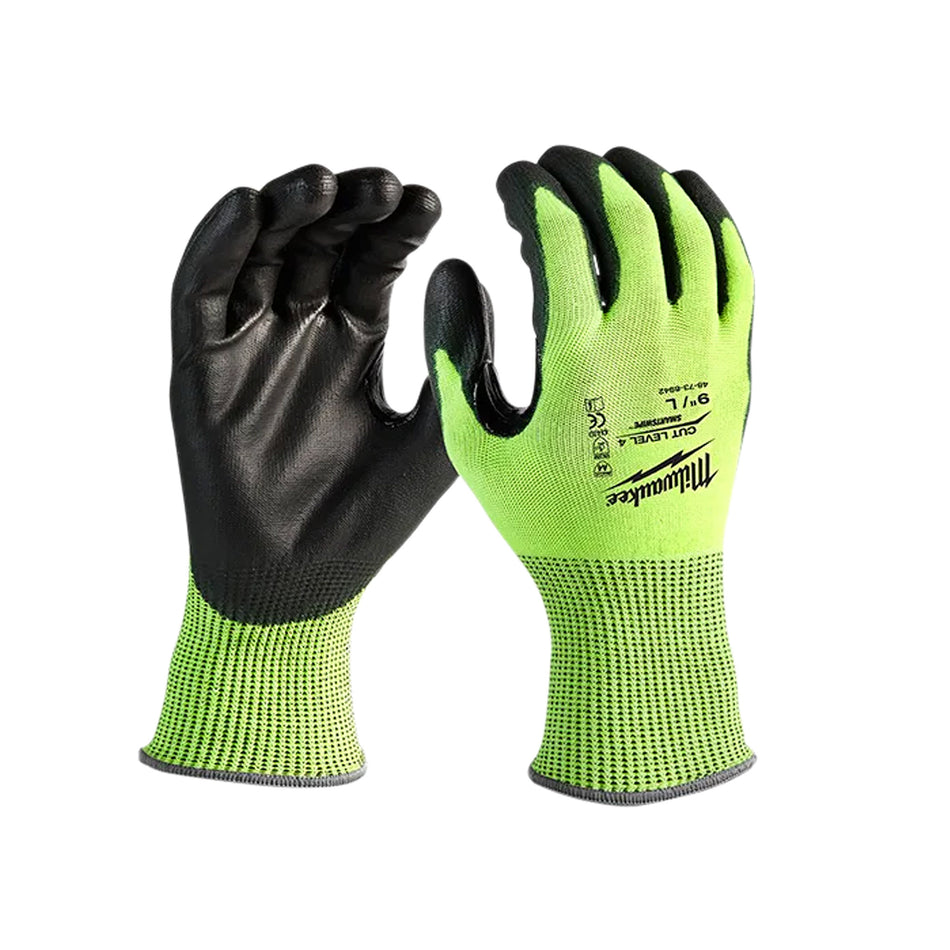 Milwaukee High Visibility Cut Level 4 Polyurethane Dipped Gloves - LG-XL-XXL - 48-73-8940