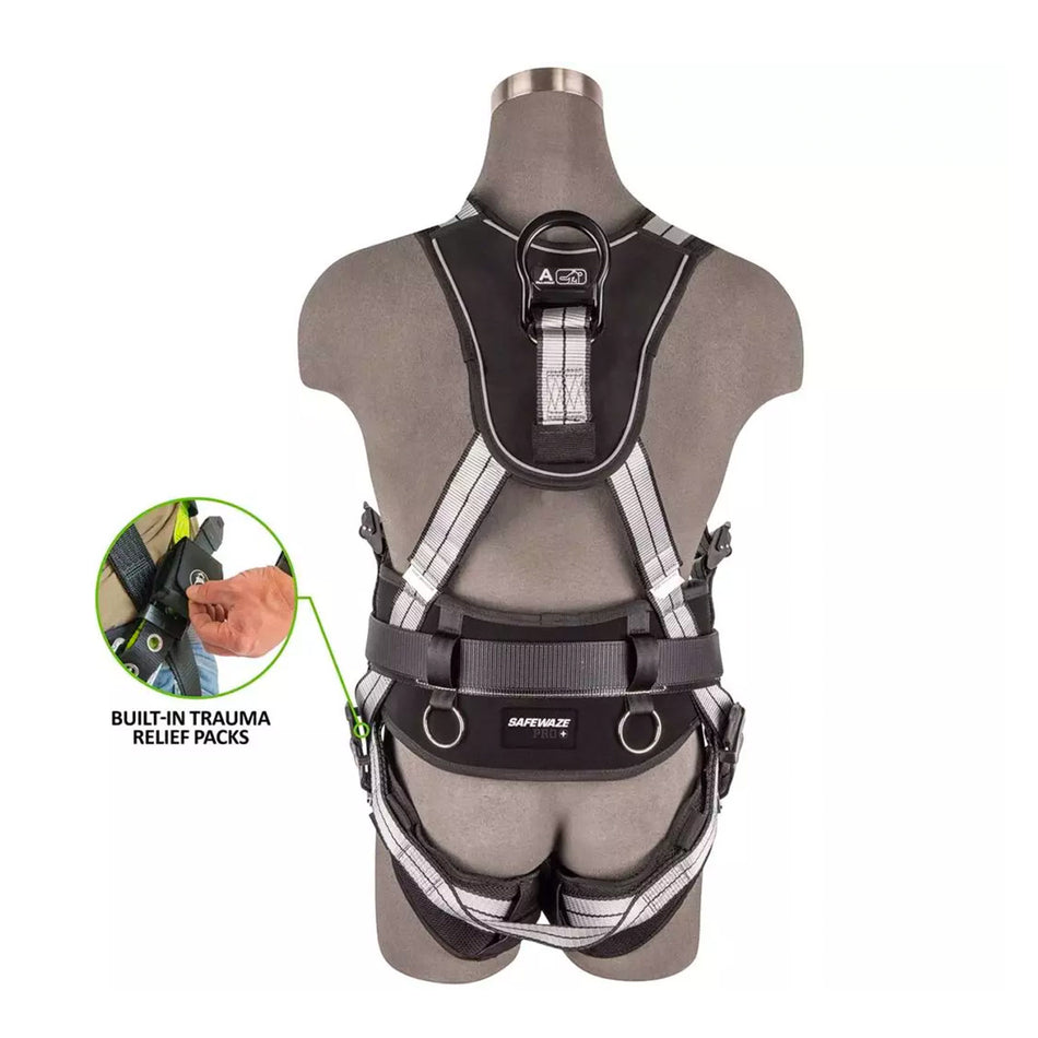 Safewaze PRO+ Slate Construction Harness: Alu 3D, Alu QC Chest, TB Legs, Trauma Relief - 023-1257