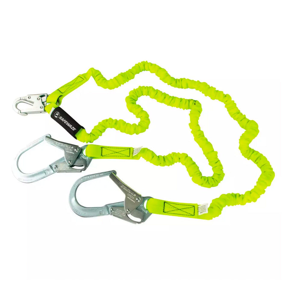 Safewaze PRO 6 ft. Stretch Internal Energy Absorbing Lanyard: Dual Leg, Rebar Hooks - FS596