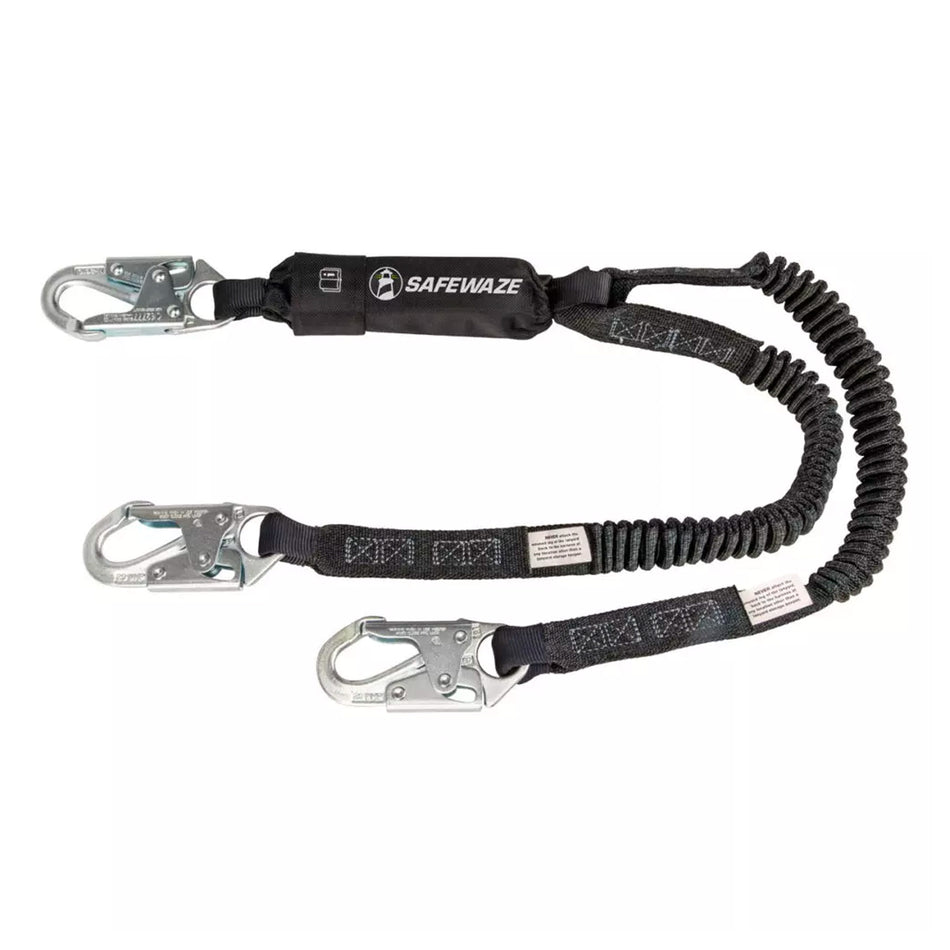 Safewaze PRO 6 ft. Stretch Energy Absorbing Lanyard: 12' FF Dual Leg, Snap Hooks FS88761-FF