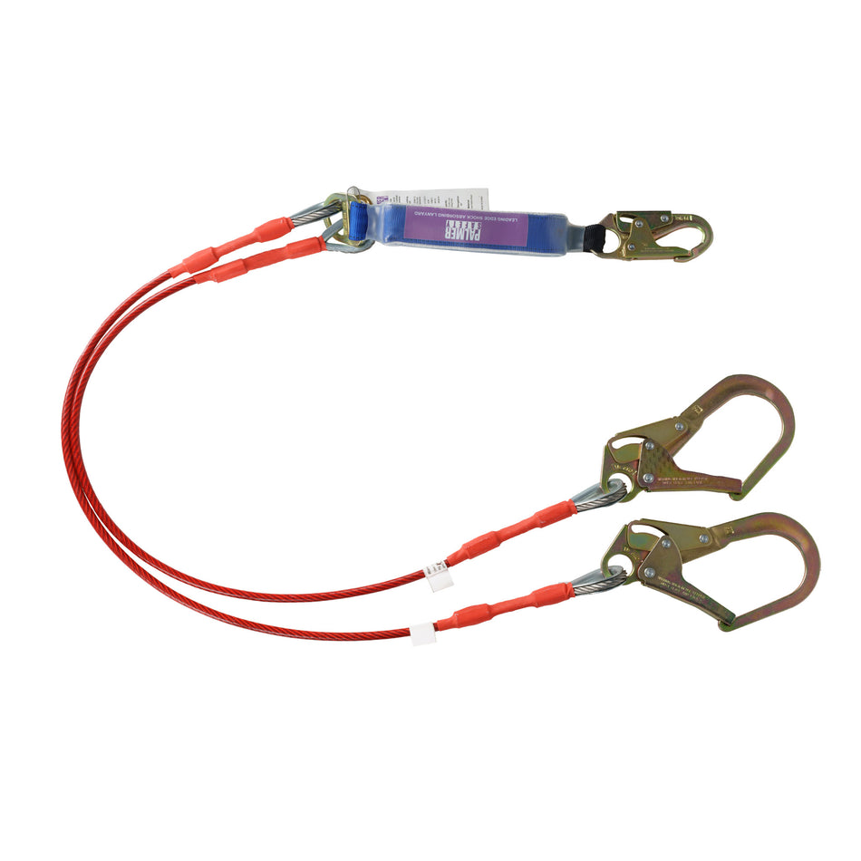 Palmer Safety 6 ft. Leading Edge Double Leg Cable Lanyard With Rebar Hooks - L712213