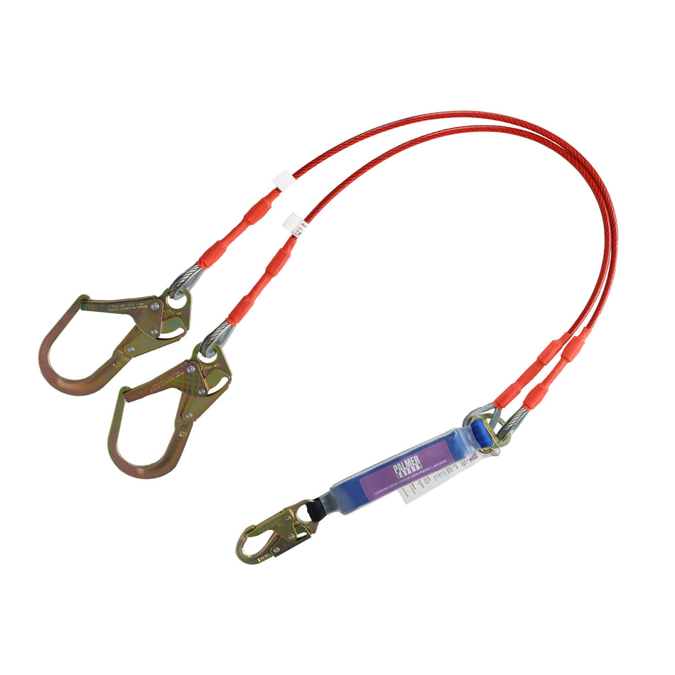 Palmer Safety 6 ft. Leading Edge Double Leg Cable Lanyard With Rebar Hooks - L712213