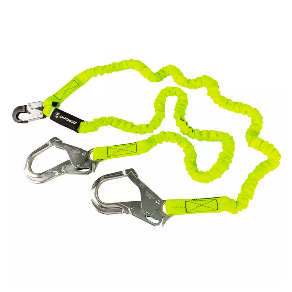 Safewaze PRO 6 ft. Stretch Internal Energy Absorbing Lanyard: Dual Leg, Alu Rebar Hooks FS596-ALU