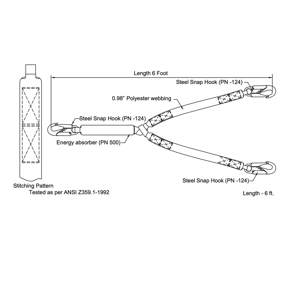 Palmer Safety 6 Ft. Double Lanyard, Blue Shock Absorber, Steel Snap Hooks - L111211