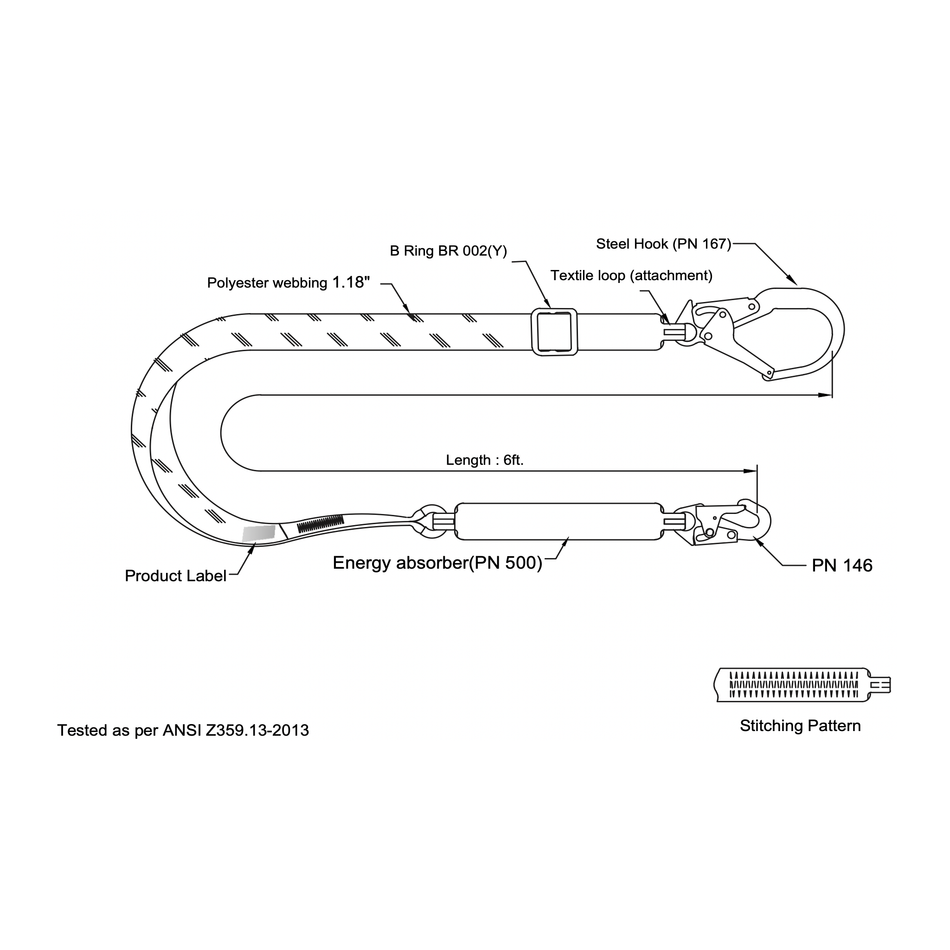 Palmer Safety Adjustable Lanyard 4 – 6 Ft. Blue Shock Absorber, Rebar Hook - L212111