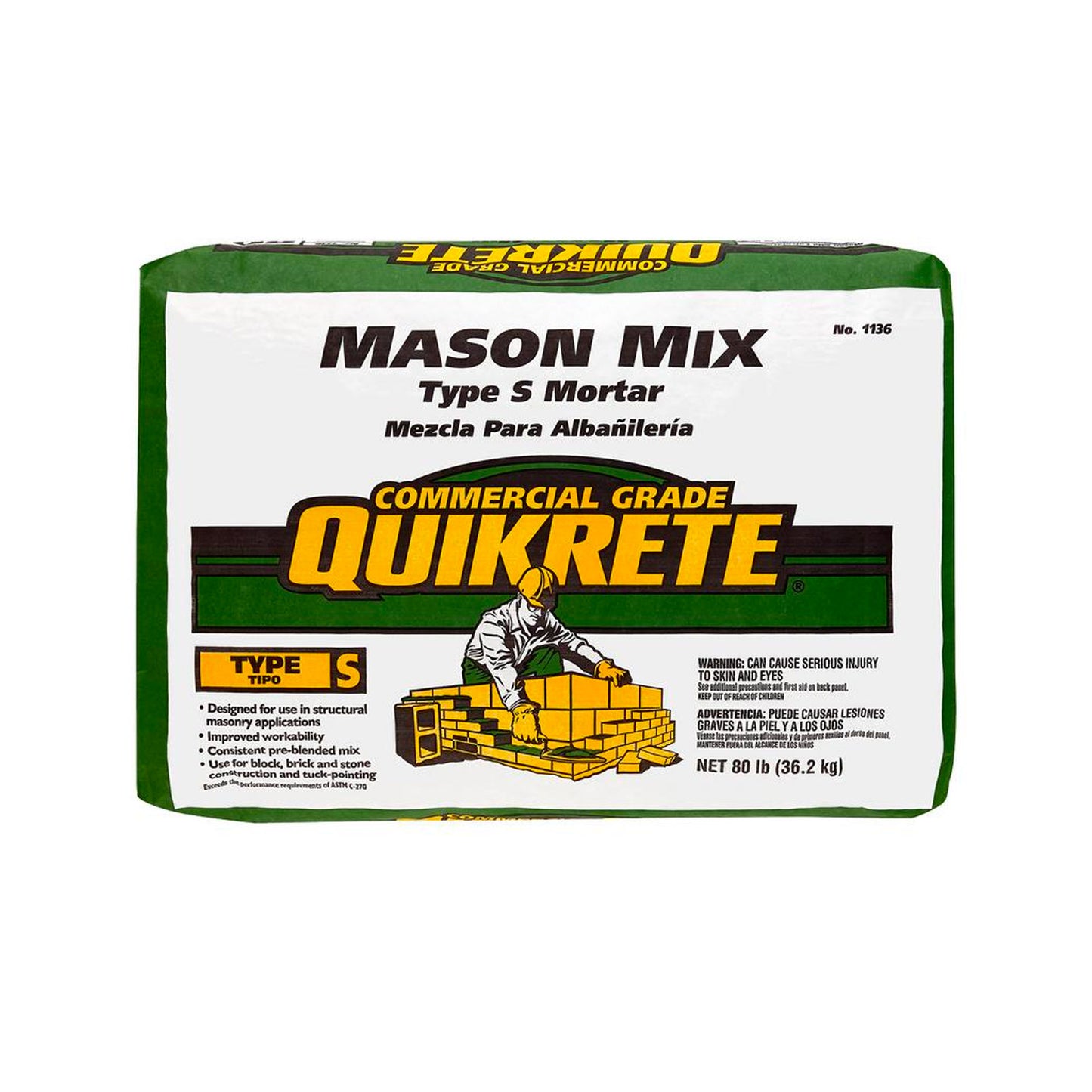 Quikrete Commercial Grade Type S Mason Mix 80 lb Bag 1136 GCNYC