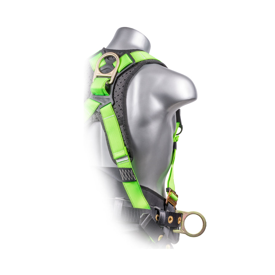 Palmer Safety 5 Point Harness, Back Padded, QCB Chest, Tongue & Buckle Leg Straps, Back/Side D-Rings, Positioning Belt. Variable Colors. - H222101129