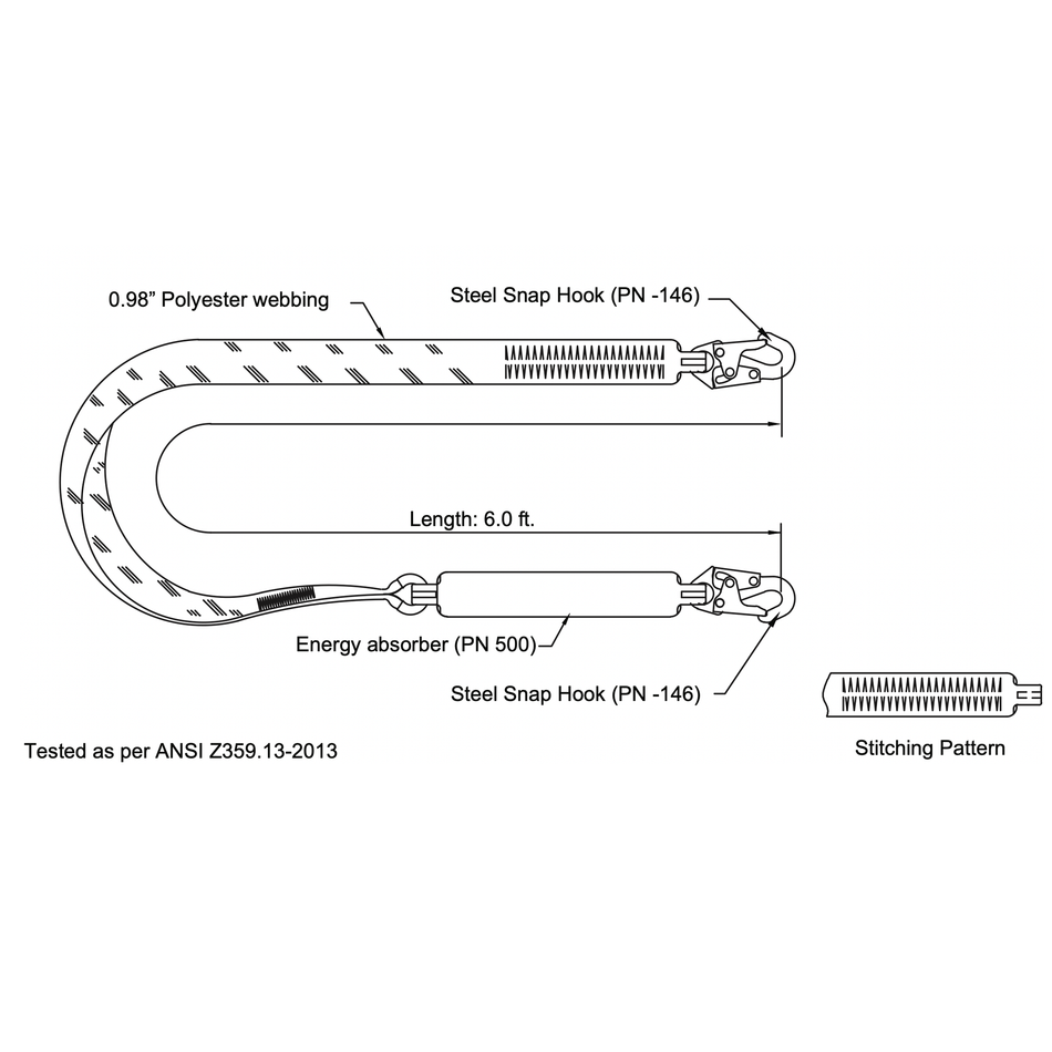 Palmer Safety Lanyard 6 Ft. Shock Absorber, Small Hooks, Single Leg - L111111