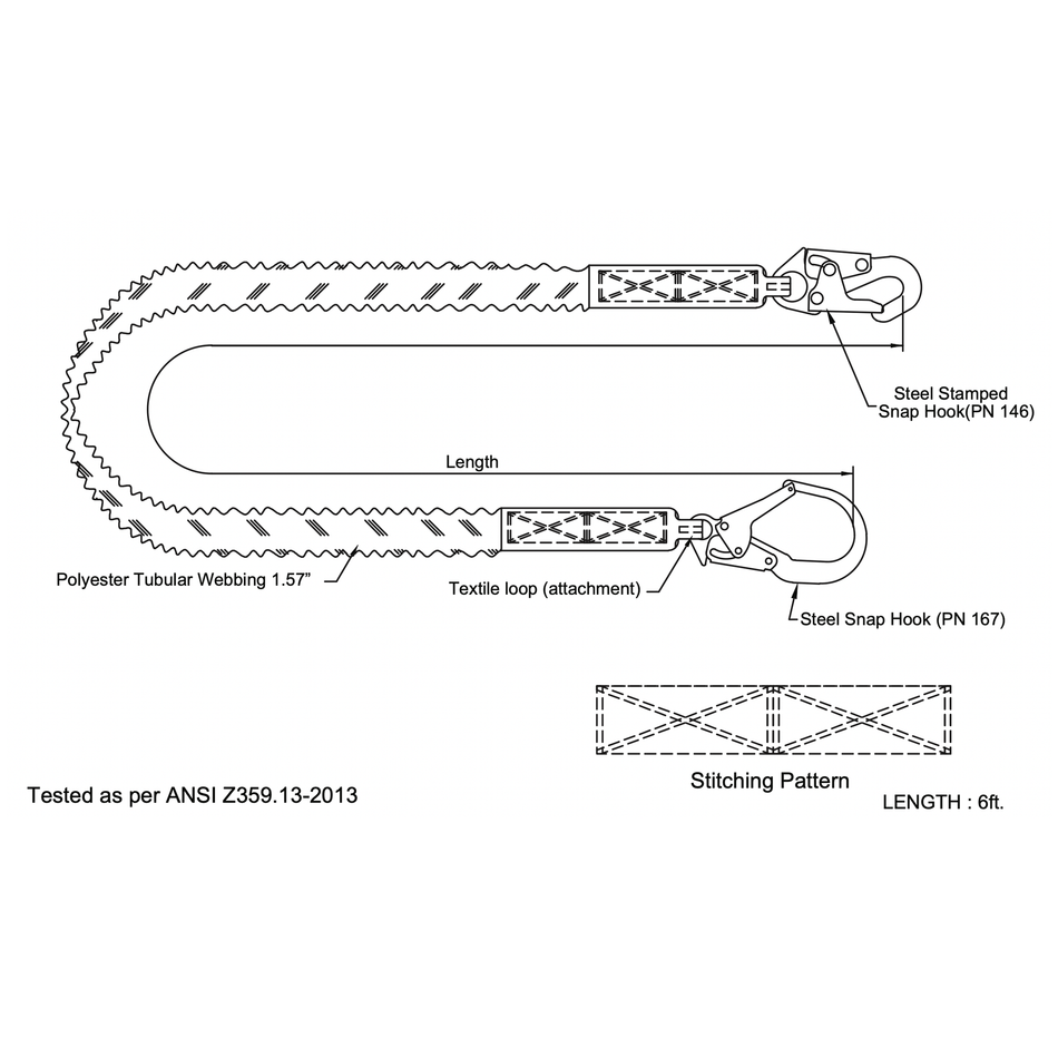 Palmer Safety Lanyard 6 ft. Internal Shock, Rebar Hook, Single Leg - L122133