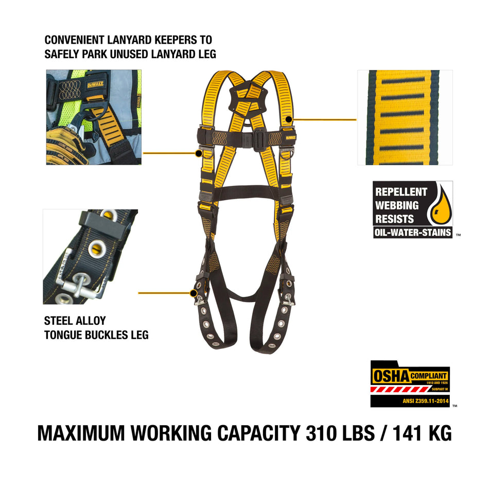 Dewalt D1000 Fall Protection Harness W/Tongue Buckle Legs - DXFP512002