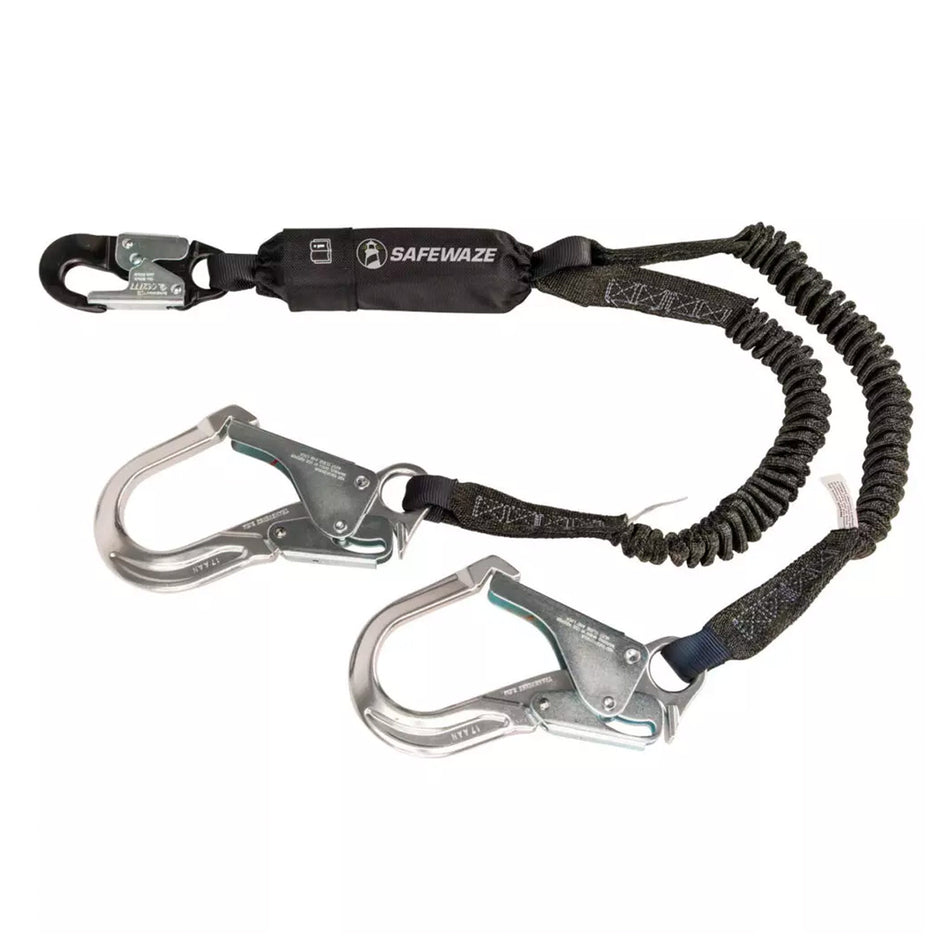 Safewaze PRO 6 ft. Stretch Energy Absorbing Lanyard: 12' FF Dual Leg, Alu Rebar Hooks - 88761-FF-RB-AL