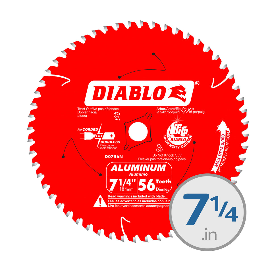 Diablo 7-1/4 in. x 56 Tooth Thick Aluminum Cutting Saw Blade - D0756N