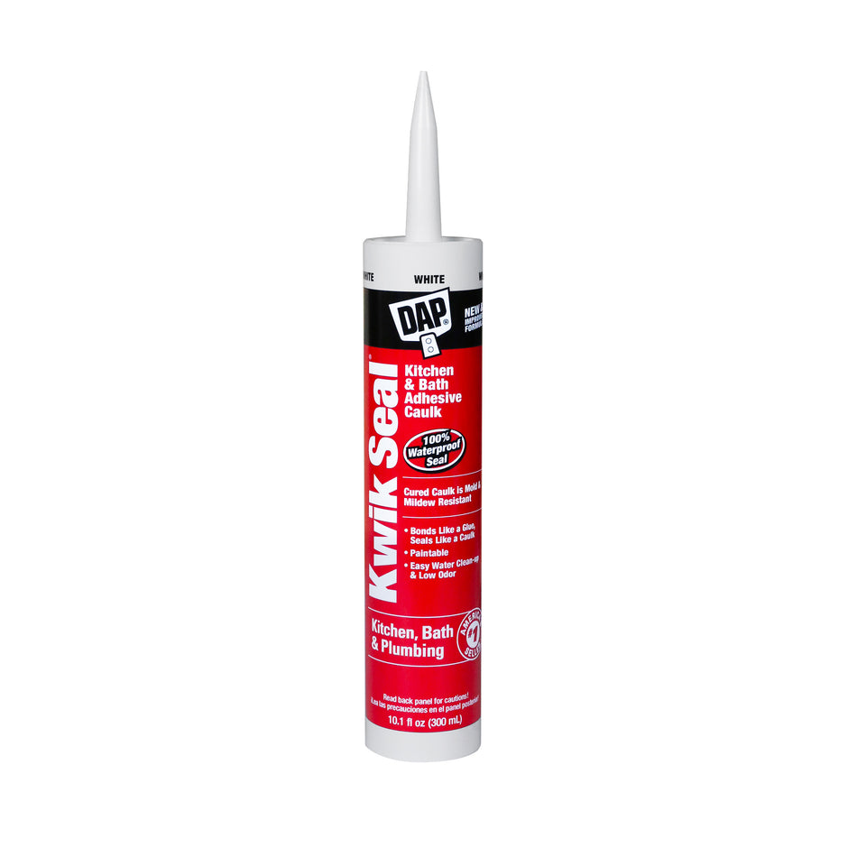 DAP Kwik Seal Kitchen & Bath Adhesive Caulk, White - 10 fl. oz. - 18002