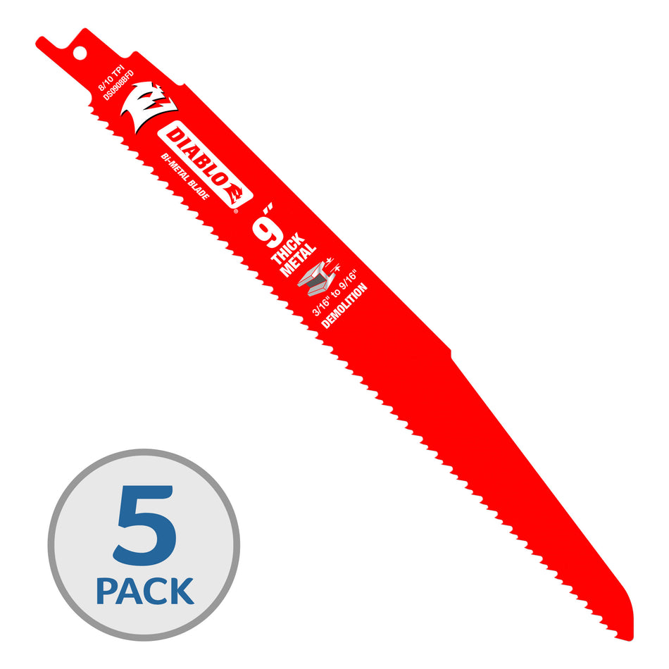 Diablo 9 in. Bi-Metal Recip Blade for Thick Metal/Demolition  (5 Pack) - DS0908BFD5