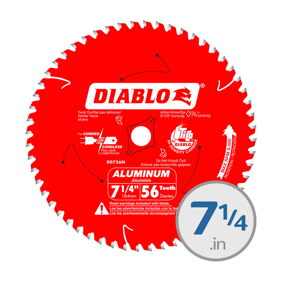 Diablo 7-1/4 in. x 56 Tooth Thick Aluminum Cutting Saw Blade - D0756N