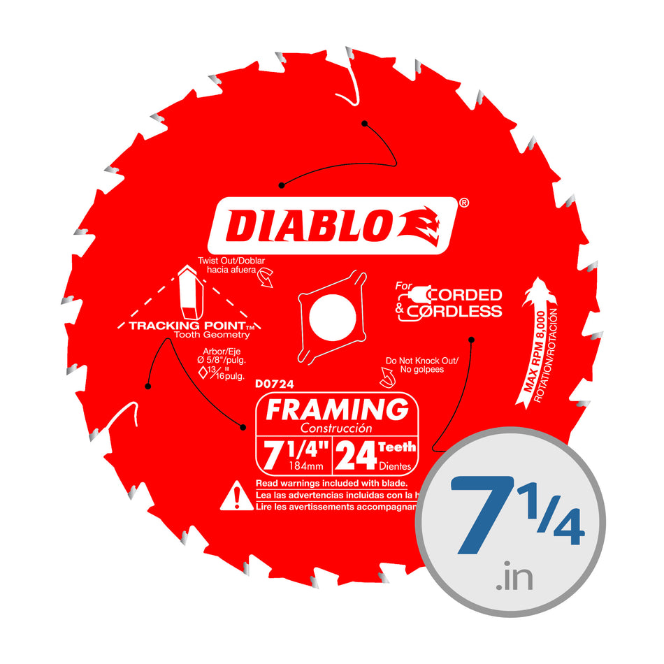 Diablo 7-1/4 in. x 24 Tooth Framing Saw Blade - D0724A