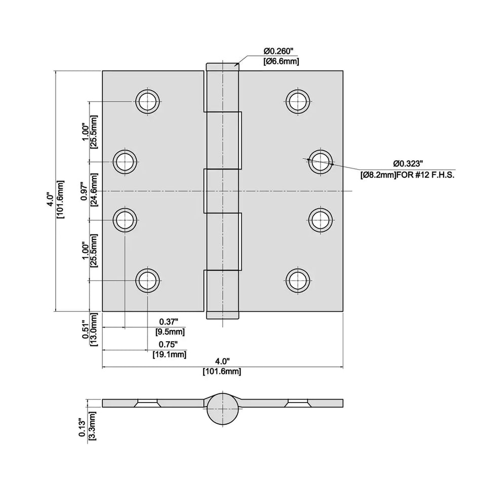 Commercial Grade 4" Satin Chrome Door Hinge